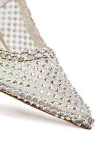 کفش زنانه بژ چرم نگین‌دار پاشنه نازک پشت باز دری مد