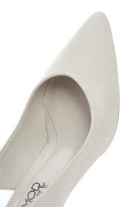 کفش زنانه بژ چرم پاشنه‌ضخیم کوتاه پشت باز دری مد