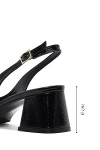 کفش زنانه مشکی چرم ورنی بنددار پاشنه‌ضخیم کوتاه پشت باز دری مد