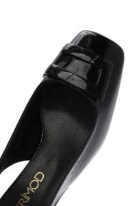 کفش زنانه مشکی چرم ورنی بنددار پاشنه‌ضخیم کوتاه پشت باز دری مد