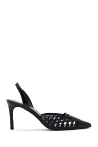 کفش زنانه مشکی چرم ورنی پاشنه نازک پشت باز دری مد