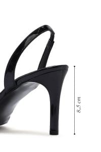 کفش زنانه مشکی چرم ورنی پاشنه نازک پشت باز دری مد