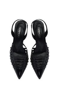 کفش زنانه مشکی چرم ورنی پاشنه نازک پشت باز دری مد