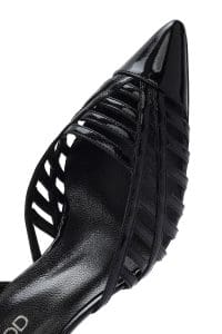 کفش زنانه مشکی چرم ورنی پاشنه نازک پشت باز دری مد