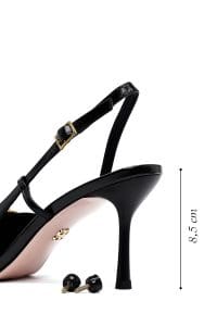 کفش زنانه مشکی چرم پاشنه نازک پشت باز بنددار دری مد