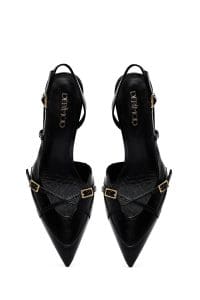 کفش زنانه مشکی چرم پاشنه نازک پشت باز بنددار دری مد