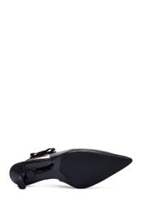 کفش زنانه مشکی چرم پاشنه نازک پشت باز دری مد