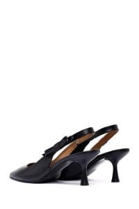 کفش زنانه مشکی چرم پاشنه نازک پشت باز دری مد