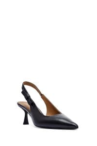 کفش زنانه مشکی چرم پاشنه نازک پشت باز دری مد