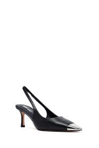 کفش زنانه مشکی چرم پاشنه نازک پشت باز دری مد