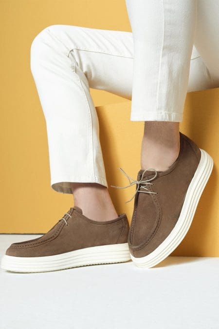 کفش مردانه جیر عسلی بندی کژوال دری مد