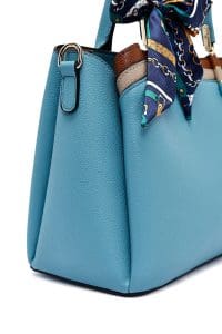 کیف زنانه دستی آبی بند بلند با اکسسوری دری مد