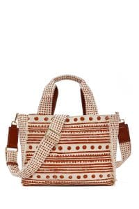 کیف زنانه دستی پارچه‌ای طرح‌دار عسلی چاپ سنگی Kastamonu بند بلند دری مد