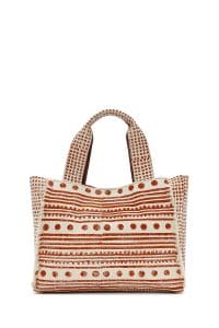 کیف زنانه دستی پارچه‌ای طرح‌دار عسلی چاپ سنگی Kastamonu بند بلند دری مد