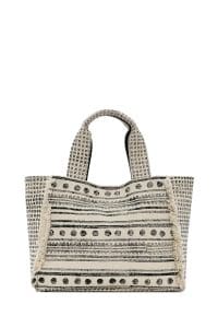 کیف زنانه دستی پارچه‌ای طرح‌دار مشکی چاپ سنگی Kastamonu بند بلند دری مد