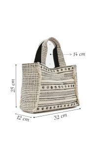 کیف زنانه دستی پارچه‌ای طرح‌دار مشکی چاپ سنگی Kastamonu بند بلند دری مد