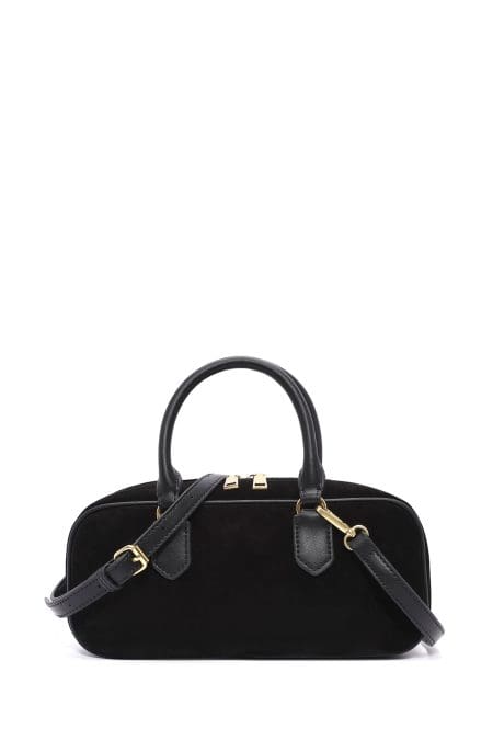 کیف زنانه دستی چرم جیر مشکی بند بلند دری مد