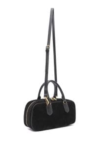 کیف زنانه دستی چرم جیر مشکی بند بلند دری مد