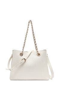 کیف زنانه دوشی کرم بند بلند چاپ‌دار دری مد