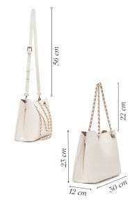 کیف زنانه دوشی کرم بند بلند چاپ‌دار دری مد