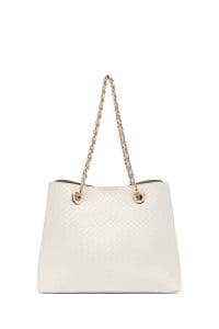 کیف زنانه دوشی کرم بند بلند چاپ‌دار دری مد