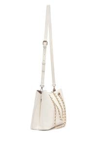 کیف زنانه دوشی کرم بند بلند چاپ‌دار دری مد