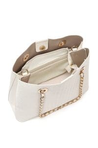 کیف زنانه دوشی کرم بند بلند چاپ‌دار دری مد