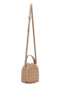 کیف زنانه مینی دستی عسلی بند بلند چاپ‌دار دری مد