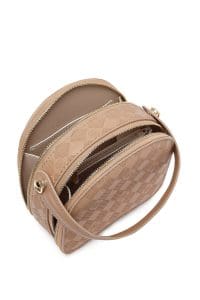 کیف زنانه مینی دستی عسلی بند بلند چاپ‌دار دری مد