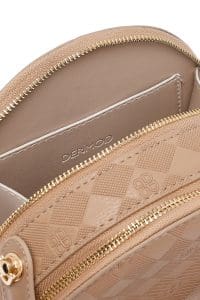 کیف زنانه مینی دستی عسلی بند بلند چاپ‌دار دری مد