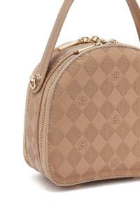 کیف زنانه مینی دستی عسلی بند بلند چاپ‌دار دری مد