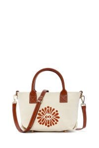 کیف زنانه مینی دستی پارچه‌ای طرح‌دار عسلی چاپ سنگی Kastamonu بند بلند دری مد