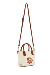 کیف زنانه مینی دستی پارچه‌ای طرح‌دار عسلی چاپ سنگی Kastamonu بند بلند دری مد