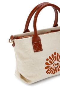 کیف زنانه مینی دستی پارچه‌ای طرح‌دار عسلی چاپ سنگی Kastamonu بند بلند دری مد