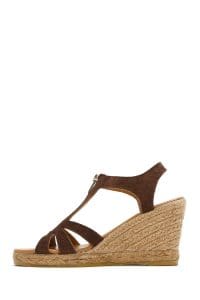 اسپادریل زنانه جیر چرمی قهوه‌ای با زیپ و پاشنه لژ دری مد