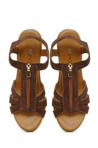 اسپادریل زنانه جیر چرمی قهوه‌ای با زیپ و پاشنه لژ دری مد