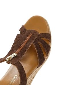 اسپادریل زنانه جیر چرمی قهوه‌ای با زیپ و پاشنه لژ دری مد