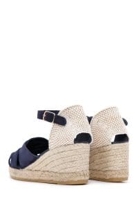 اسپادریل صندل زنانه جیر چرمی سرمه‌ای بندی با پاشنه لژ دری مد