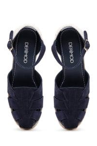 اسپادریل صندل زنانه جیر چرمی سرمه‌ای بندی با پاشنه لژ دری مد