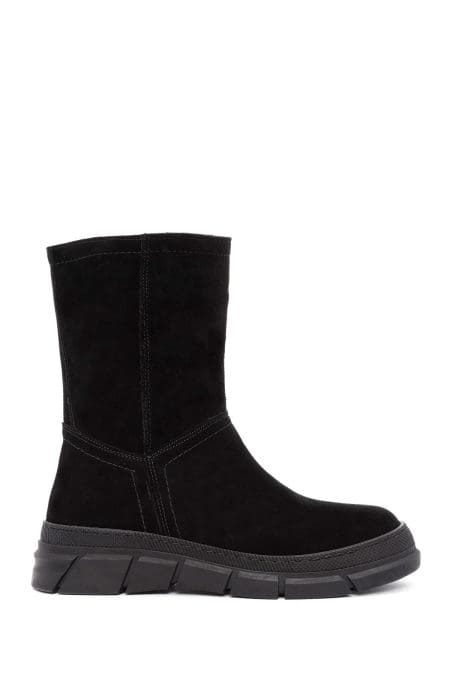 بوت راحتی چرم جیر مشکی زیپ دار زنانه دری مد