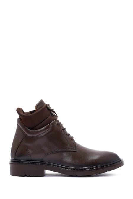 بوت راحتی چرم قهوه ای زیپ دار دری مد