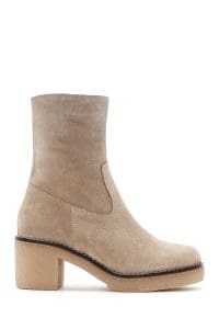 بوت چرم جیر پاشنه کوتاه زنانه زیپ دار بژ دری مد