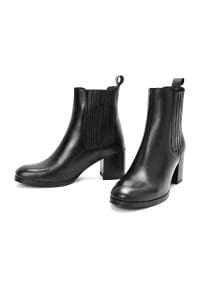 بوت چرم زنانه پاشنه ضخیم مشکی دری مد