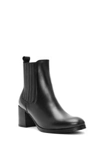 بوت چرم زنانه پاشنه ضخیم مشکی دری مد