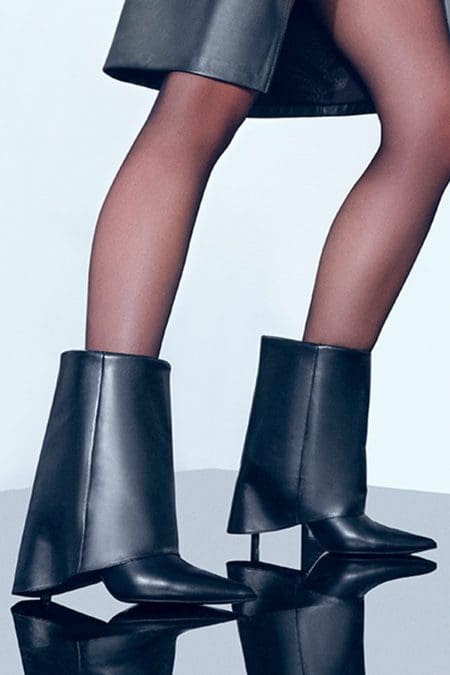 بوت چرم پاشنه نازک مشکی زنانه دری مد