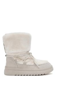 بوت چرمی  خز سفید زنانه دری مد