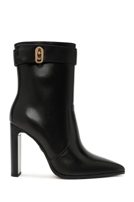 بوت چرمی مشکی پاشنه دار زنانه دری مد