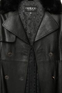 ترنچ کت چرمی زنانه مشکی یقه خزدار کمربنددار Jenny دری مد