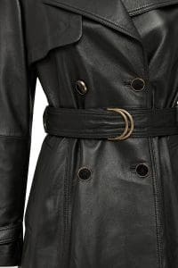 ترنچ کت چرمی زنانه مشکی یقه خزدار کمربنددار Jenny دری مد