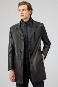 ترنچ‌کت چرمی مردانه مشکی یقه خزدار Barella دری مد